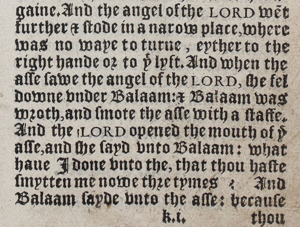 Balaam’s Ass Speaks 1549 Matthew’s Bible Leaf Numbers 22-23 John Rogers Folio