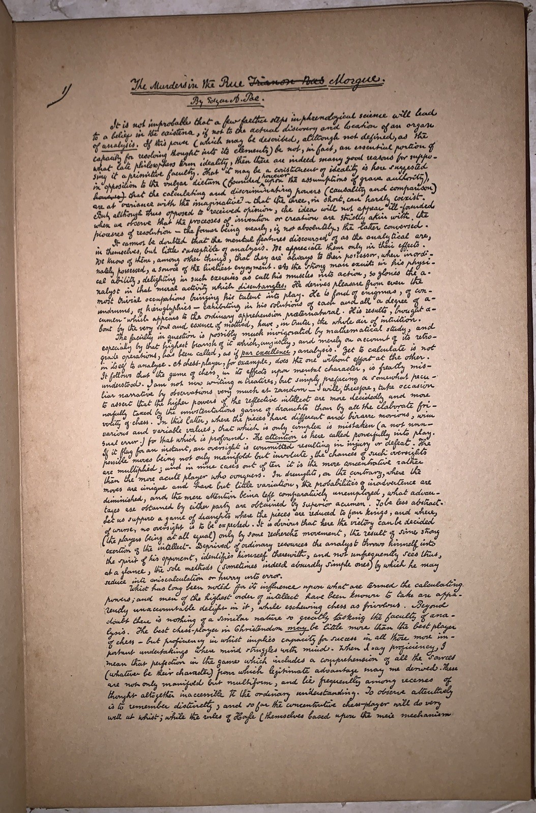 1895, EDGAR ALLAN POE, MURDERS IN THE RUE MORGUE, MS IN DREXEL INSTITUTE