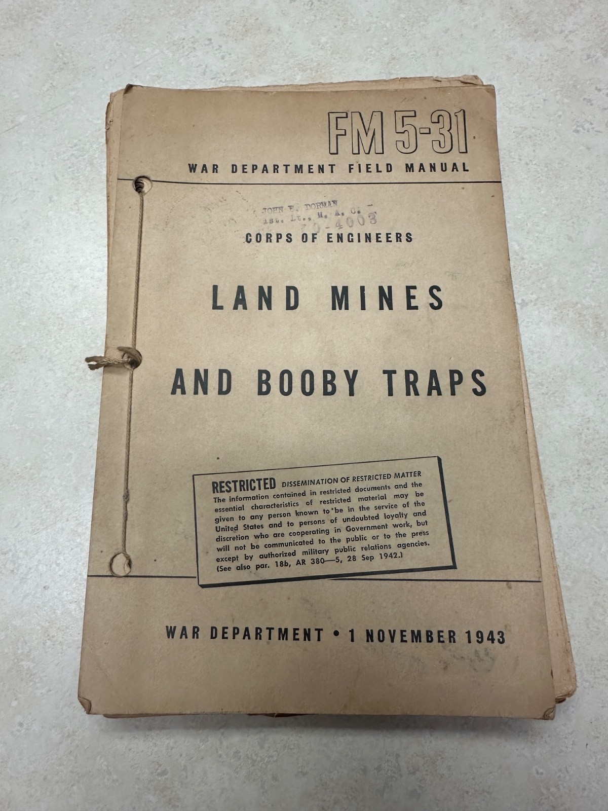 1943 WW2 Land Mines and Booby Traps FM 5-31
