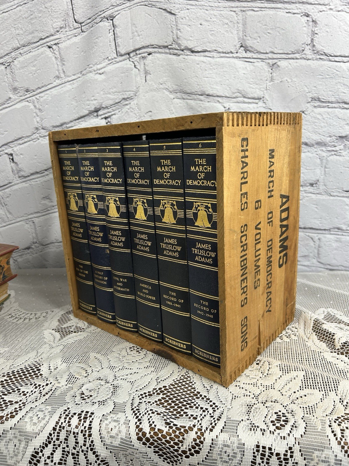 March of Democracy 1-6 Set James Truslow Adams Wood Crate Charles Scribners Sons