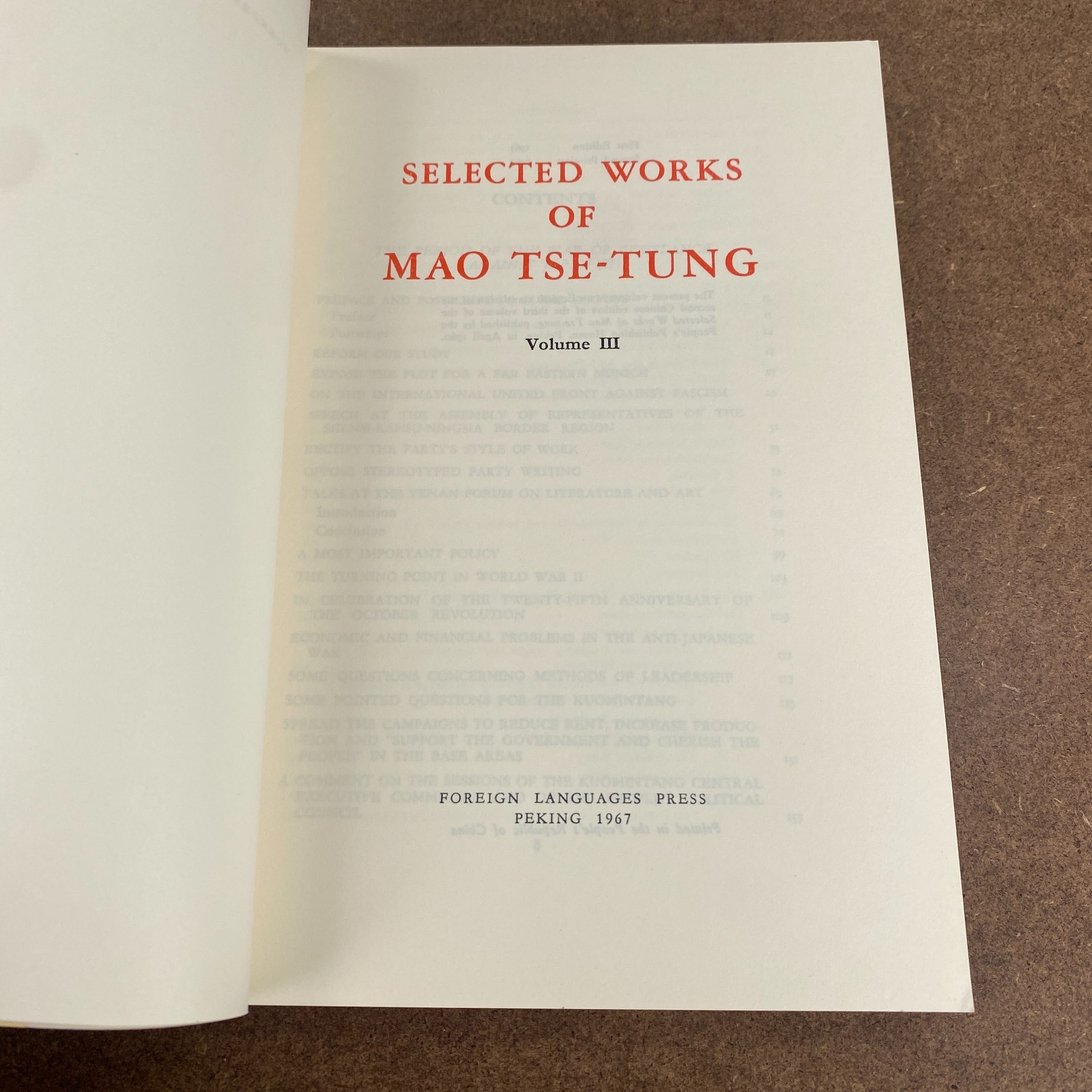 Selected Works Of Mao Tse-Tung Vol 3 Book 1st Edition 2nd Printing 1967