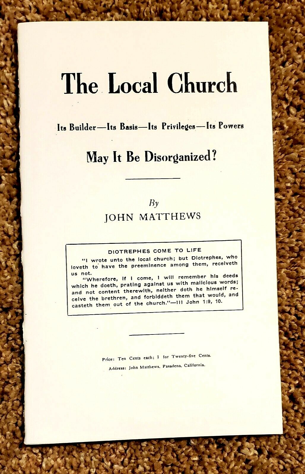 THE LOCAL CHURCH MAY IT BE DISORGANIZED? JOHN MATTHEWS HOLINESS NAZARENE