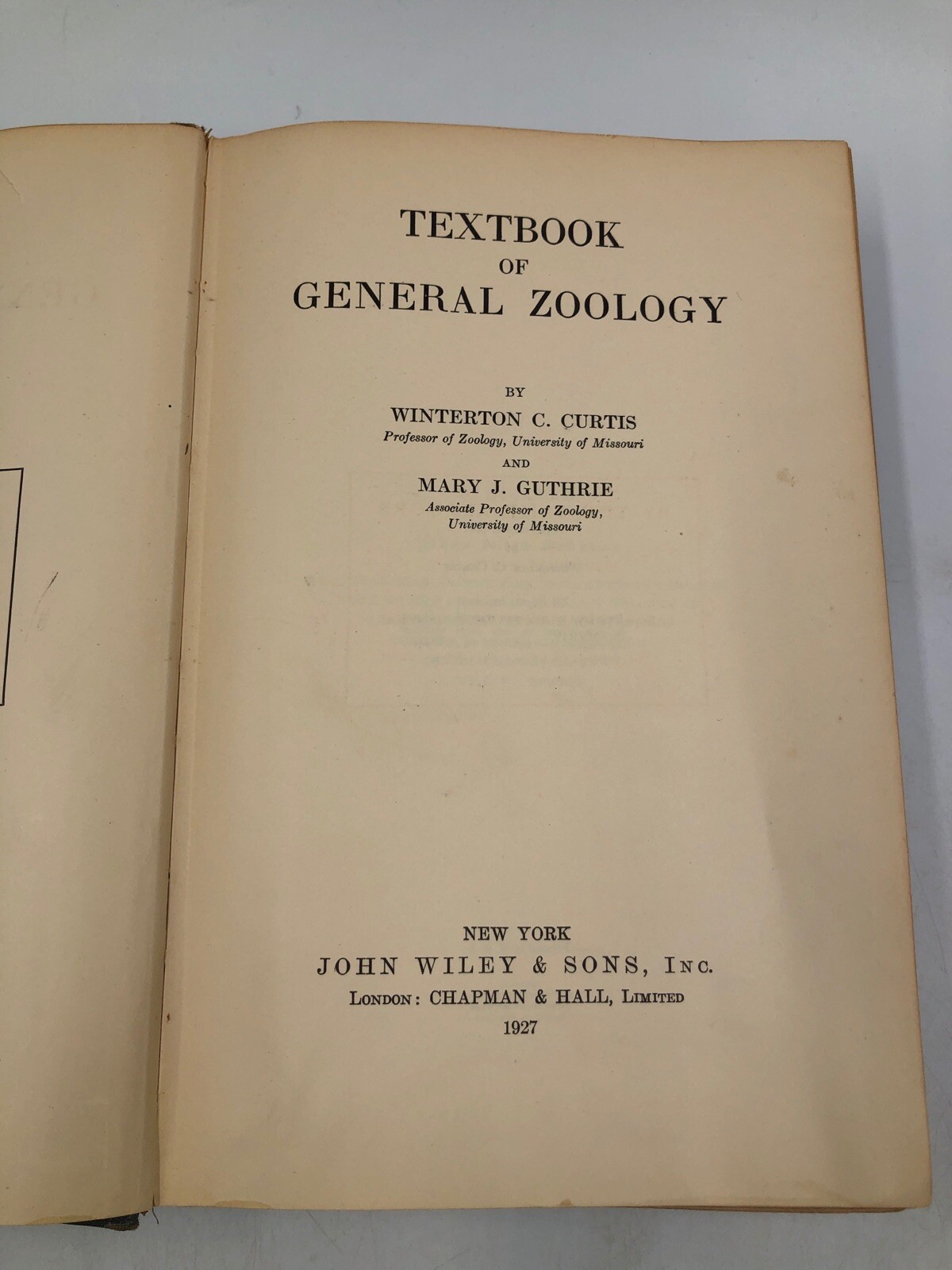 Curtis Guthrie TEXTBOOK of GENERAL ZOOLOGY 1927 Rare 1st Edition – Wiley & Sons