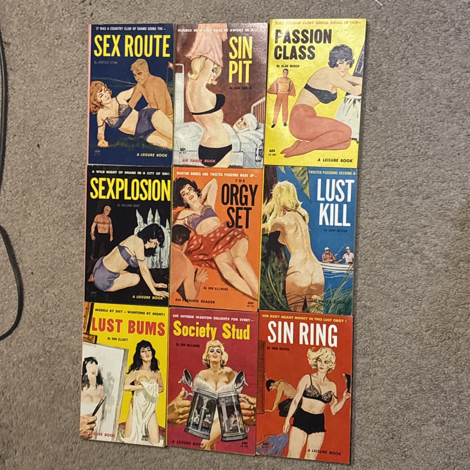 (9) 1963 Vintage Sleaze Bonfils GGA Paperback Orgy Set Sin Ring New? Conditio