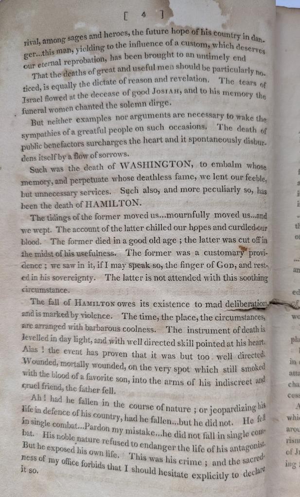 1806 AARON BURR, ALEXANDER HAMILTON DUEL DISCOURSE on DEATH of HAMILTON by NOTT