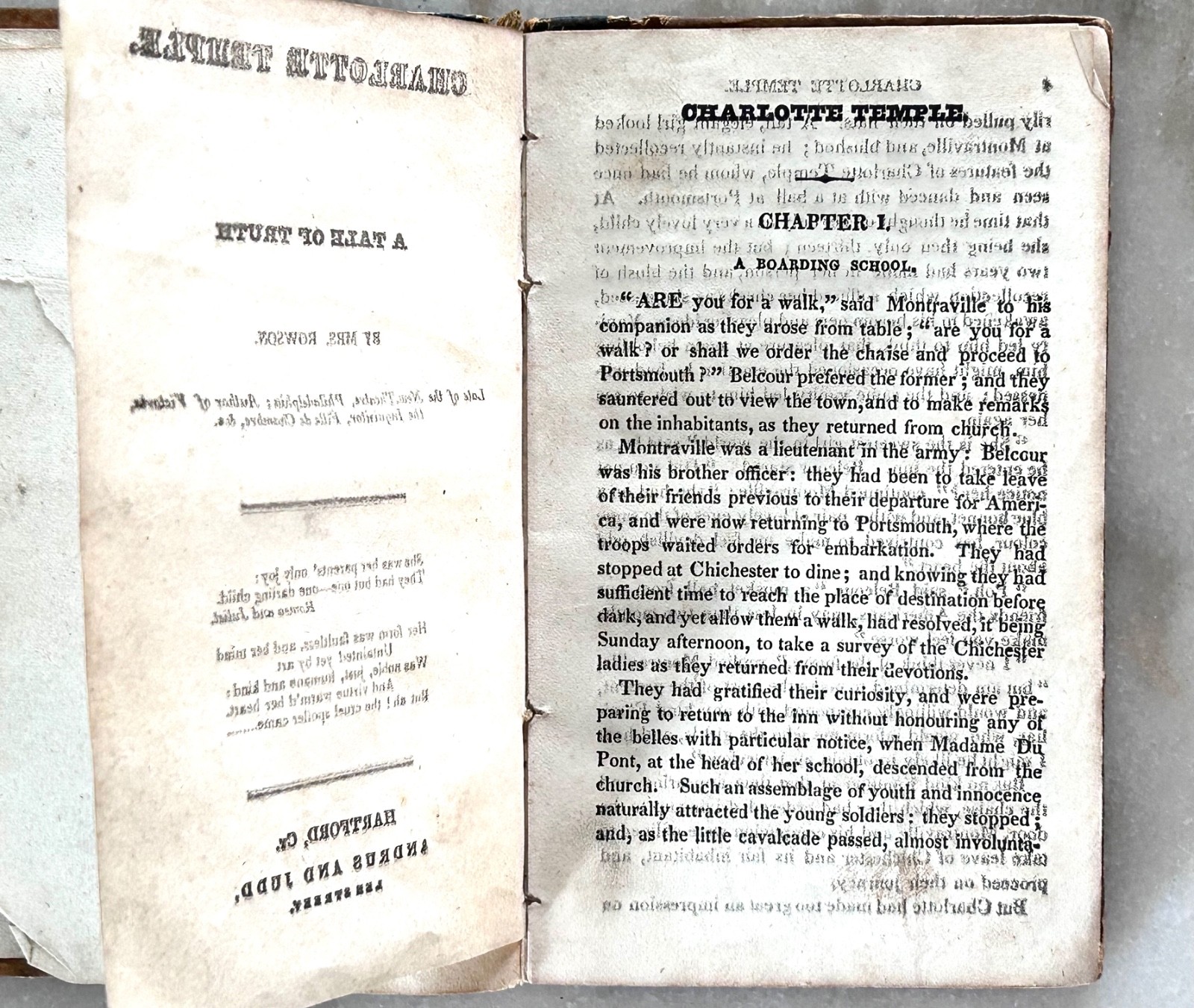 Antique 1830s Charlotte Temple Mrs. Rowson Hartford CT Imprint – Distressed Aest