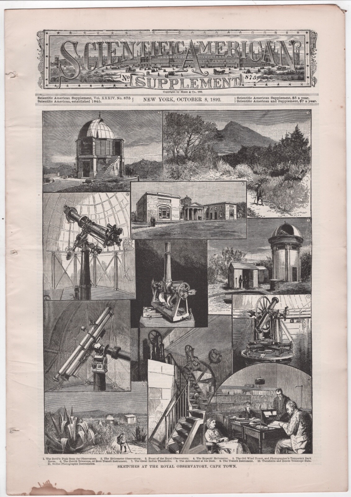 1892 SCIENTIFIC AMERICAN JOURNAL SCIENCE MECHANICS ROYAL OBSERVATORY CAPE TOWN