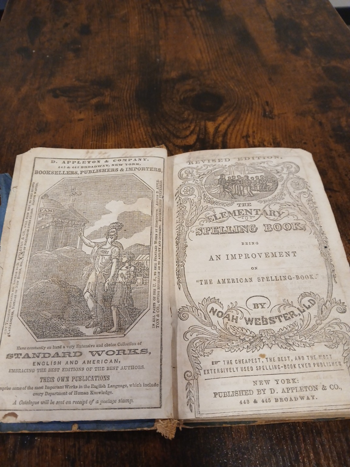 1857 Webster’s Elementary Spelling Book Revised Edition D. Appleton NY Antique A