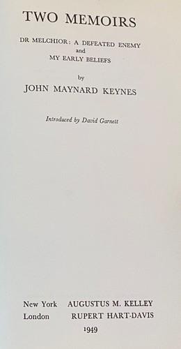 TWO MEMOIRS by John Maynard Keynes & David Garnett 1949