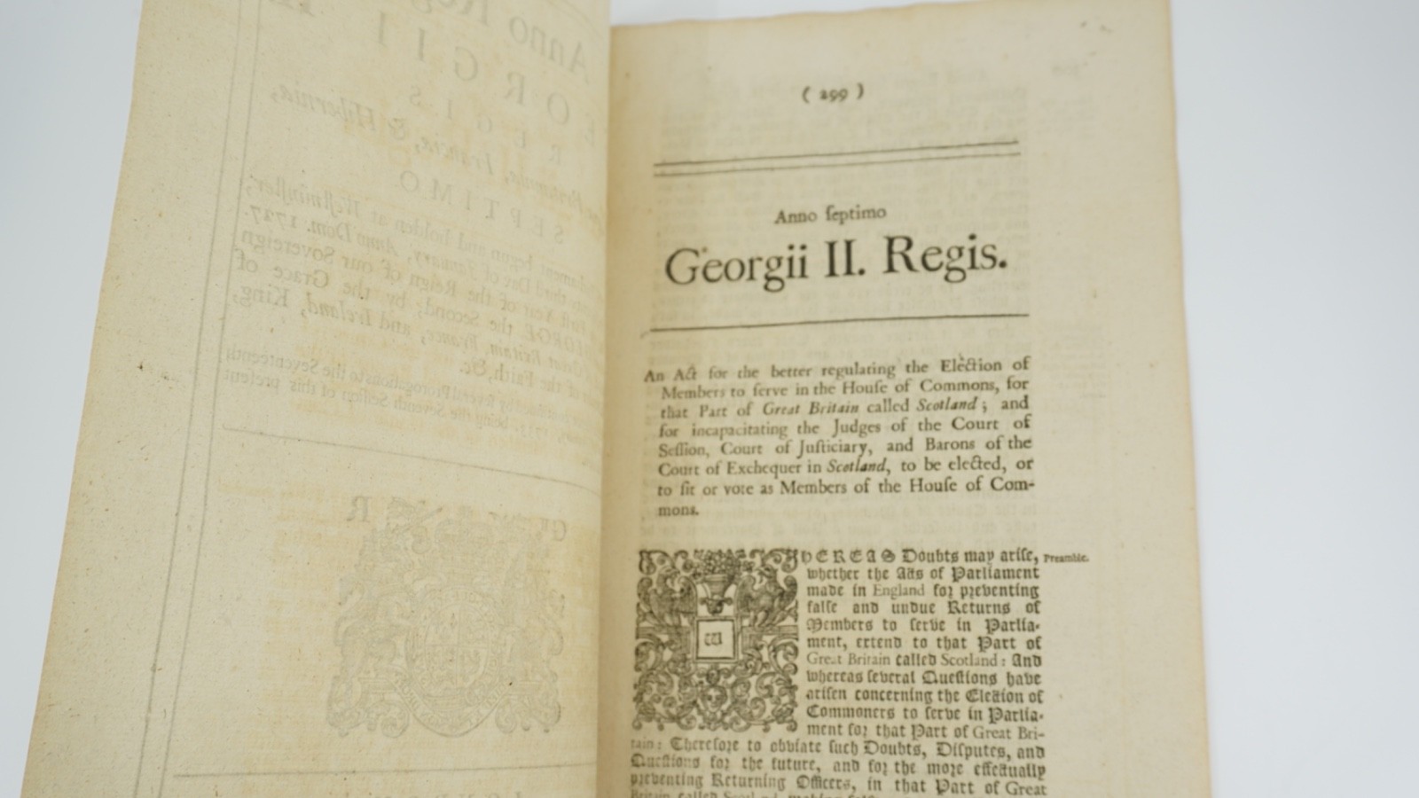 1734 Act of Parliament George II Baskett London Scotland Commons Election Law