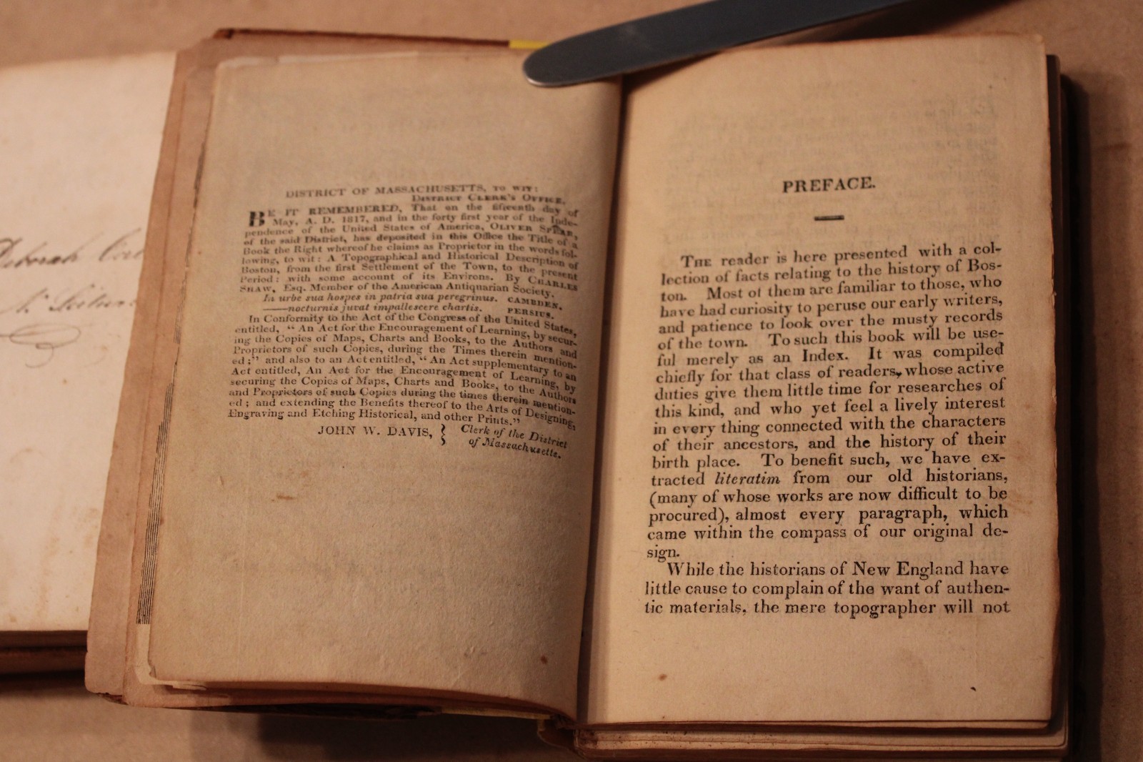 1817 Topographical & Historical Description of Boston 1st Edition