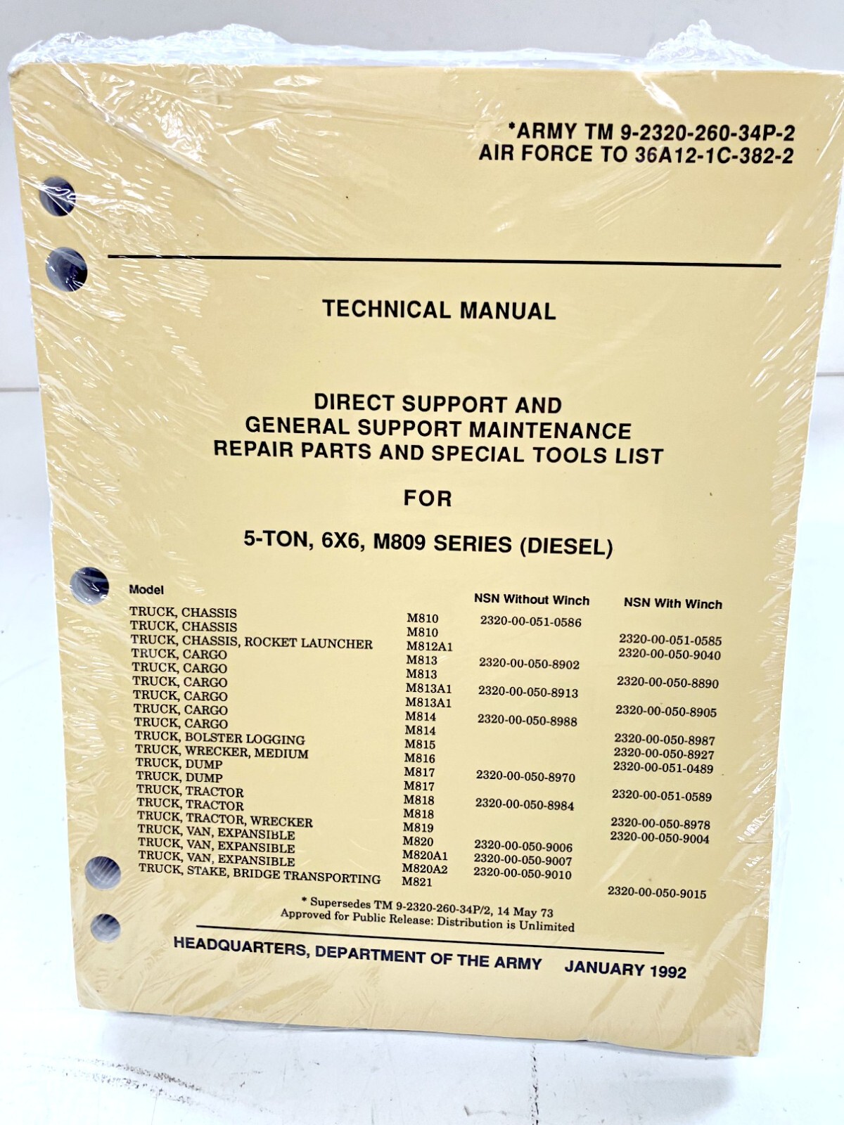 LOT #42.1 ~ m809 TRUCK 2 technical manual TM 9-2320-260-34P-2