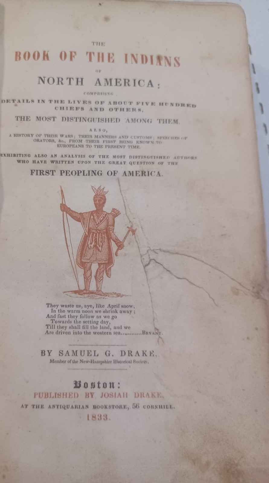 1833 Book Of The Indians Of North America By Samuel Drake, First Edition
