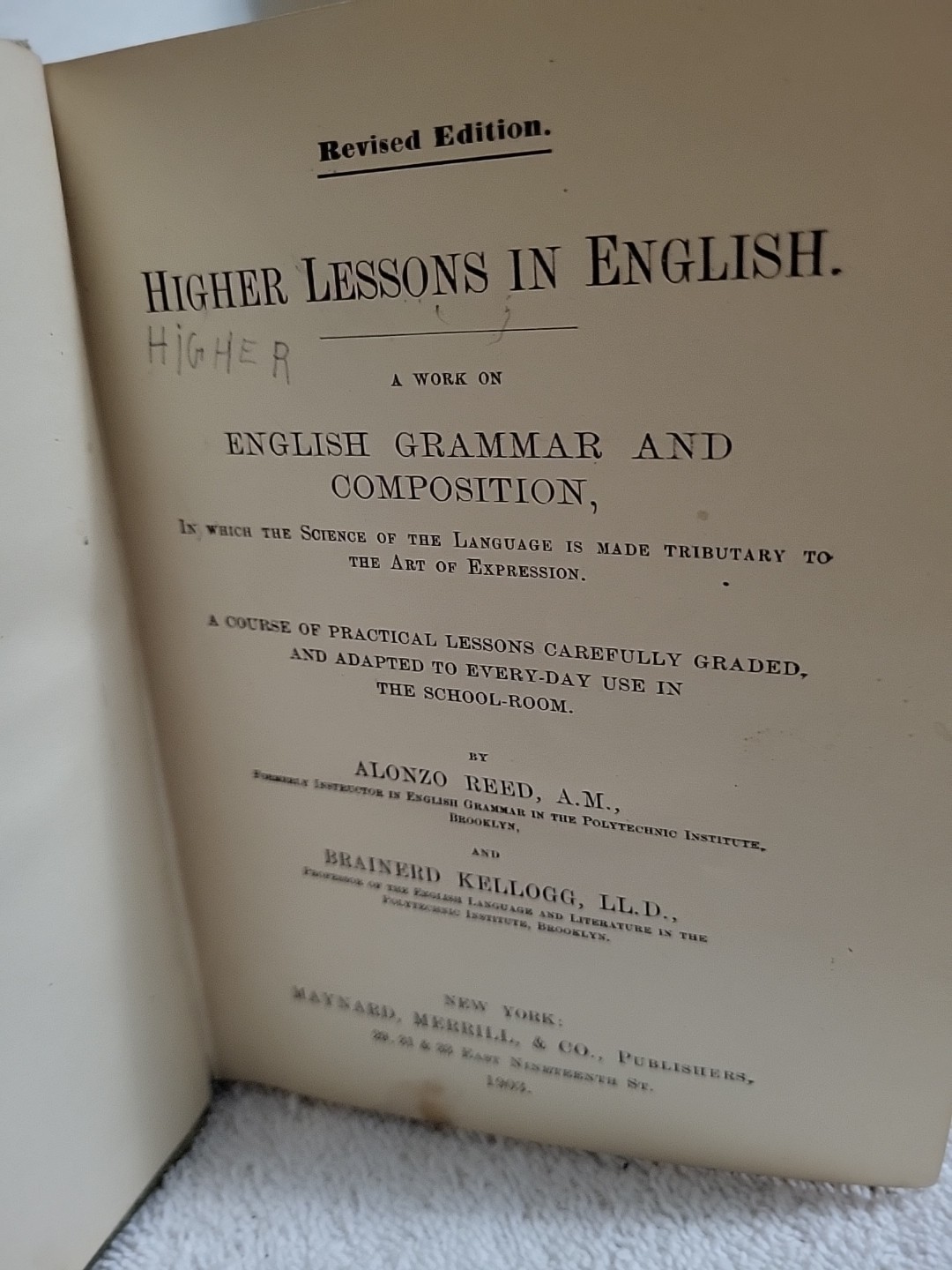 Vintage Higher Lessons In English 1903 English Grammer