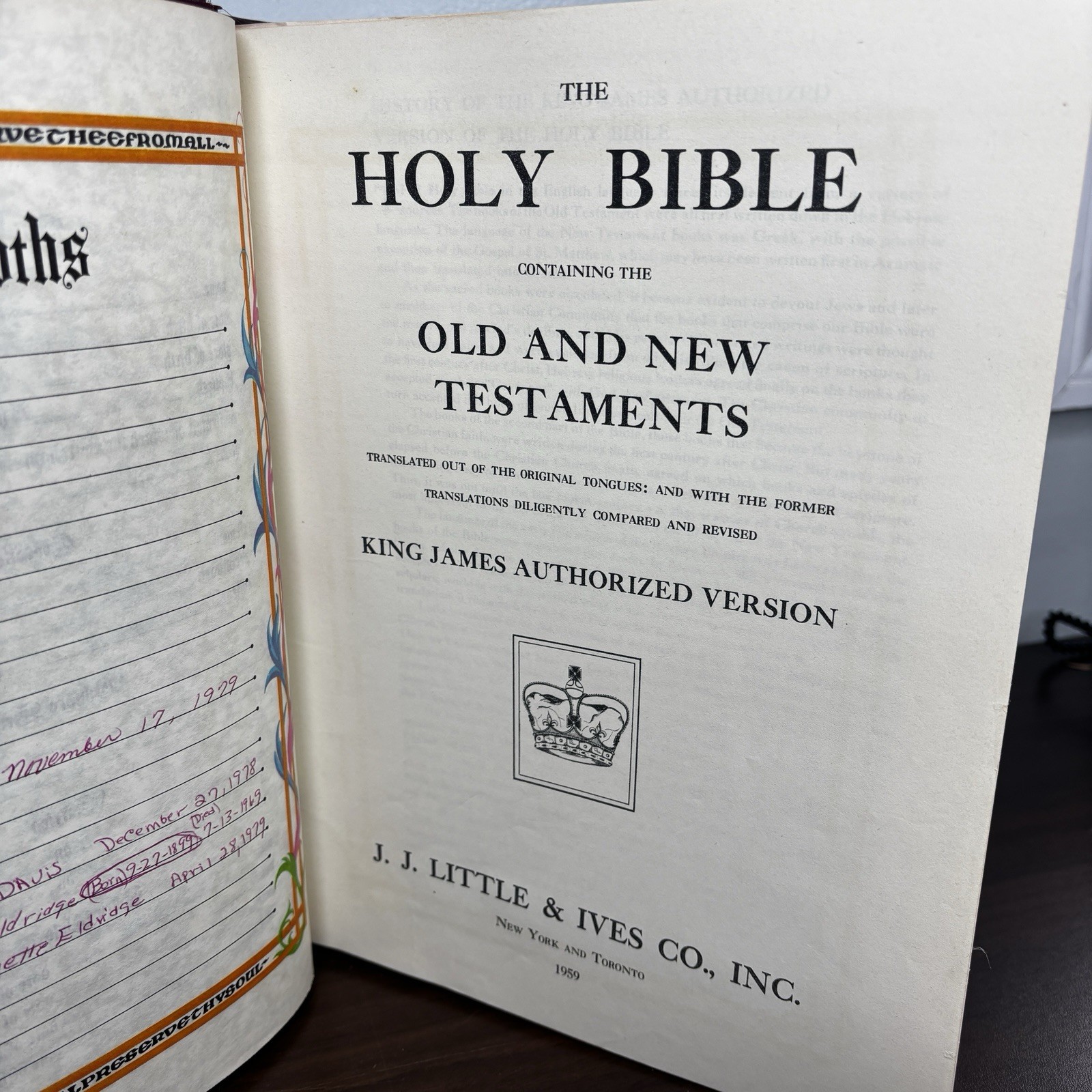 1959 Holy Bible Illustrated King James Version J.J. Little & Ives Large Print