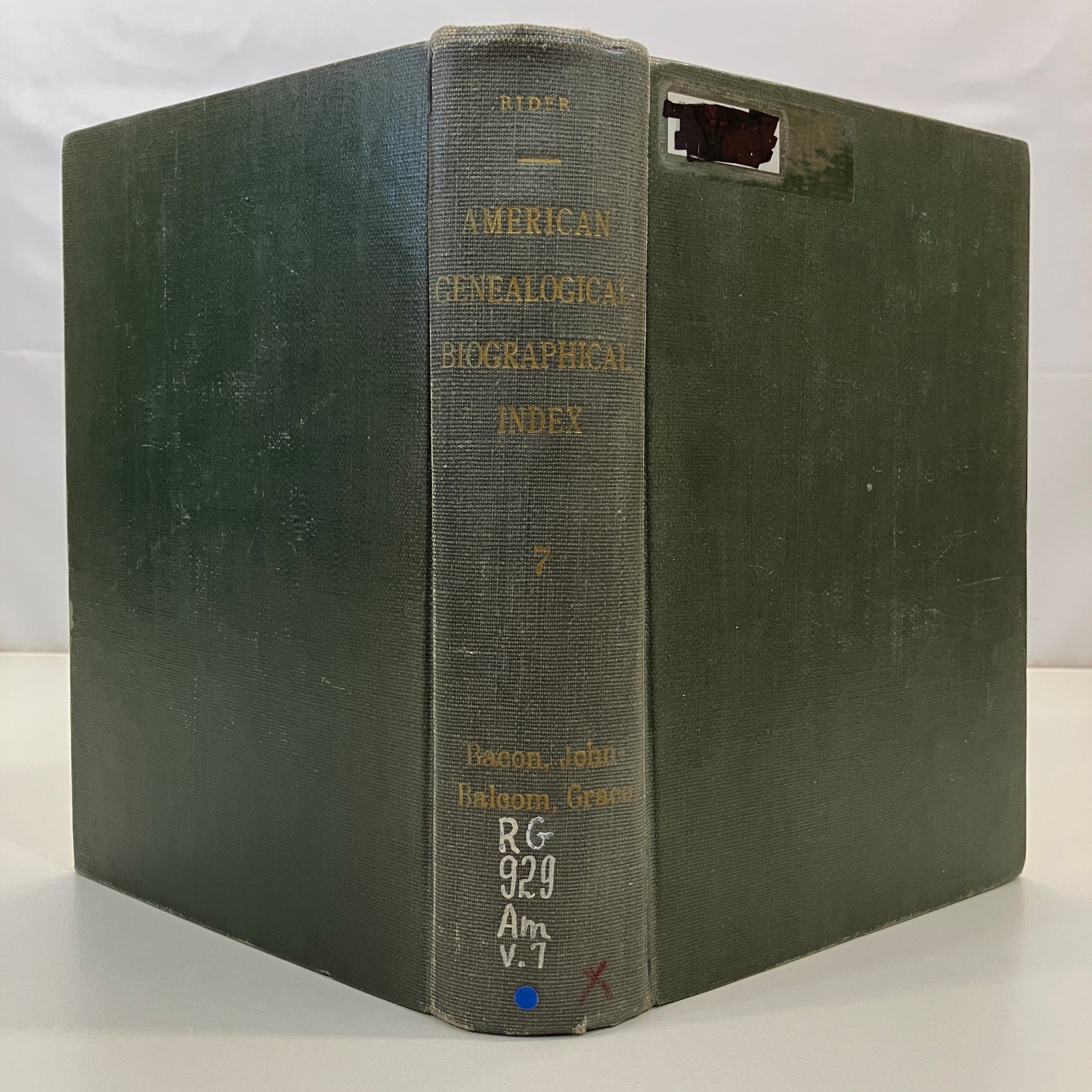 American Genealogical Biographical Index Volume 7 Ex Library HC Fremont Rider