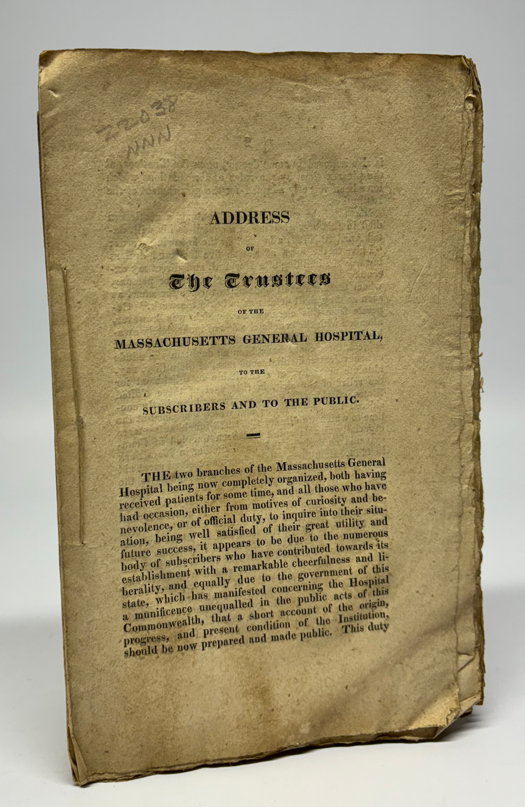 MEDICINE BOSTON Address of the Trustees of the Massachusetts General 1822