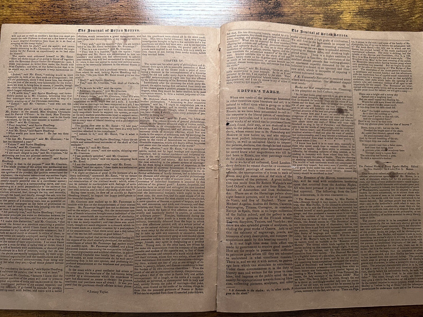 1839 Thomas Love Peacock “Headlong Hall” Novella Early Newspaper Print Release