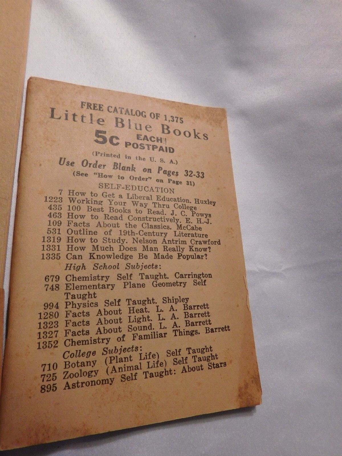 LITTLE BLUE BOOKS LOT 477-397-280-536 & THE LITTLE BLUE BOOKS CATALOG 1920’S