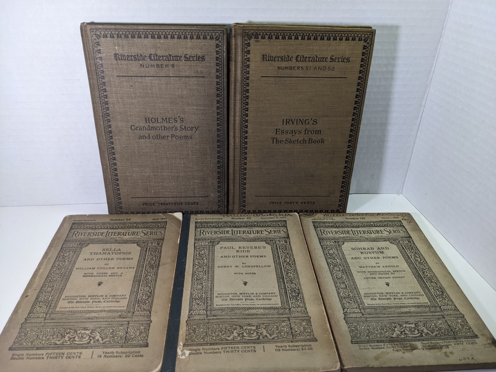 Lot of 5 Antique Riverside Literature Series, Poems and Stories 1890-1900