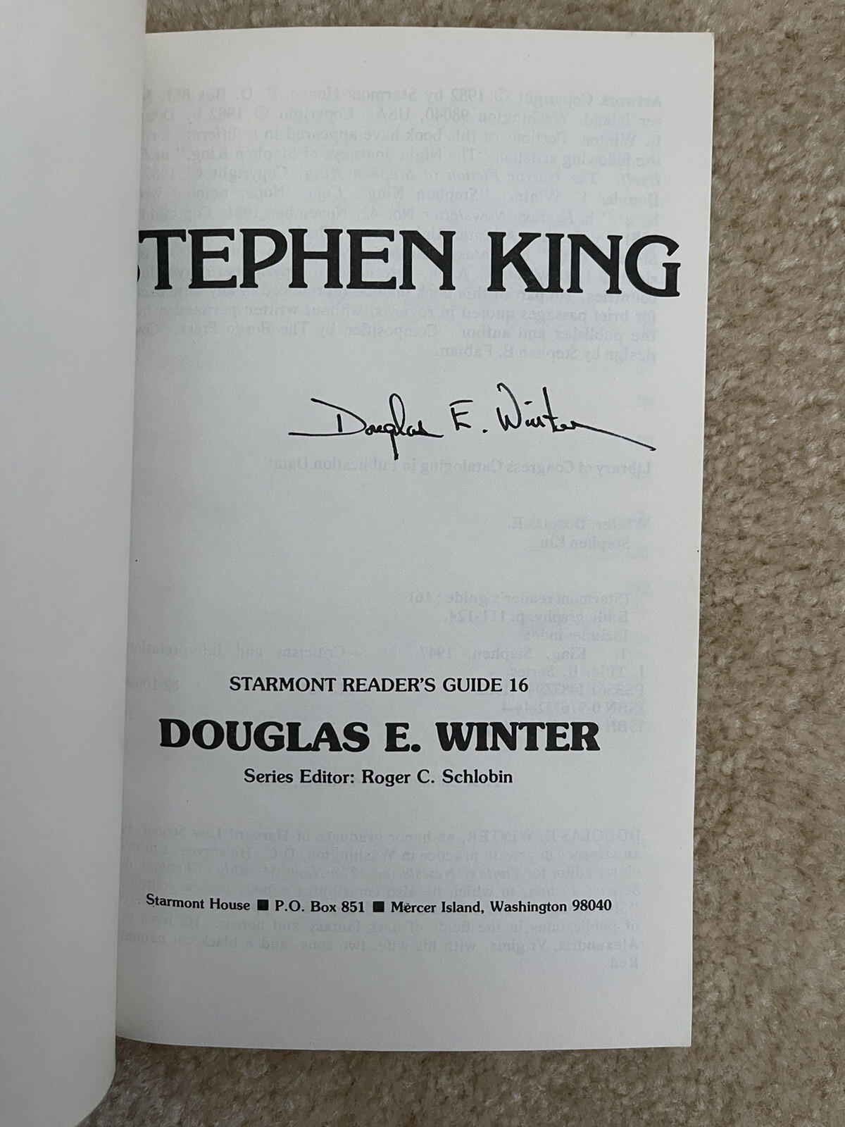 Starmont Reader’s Guide 16 Stephen King 1982 Douglas Winter Signed