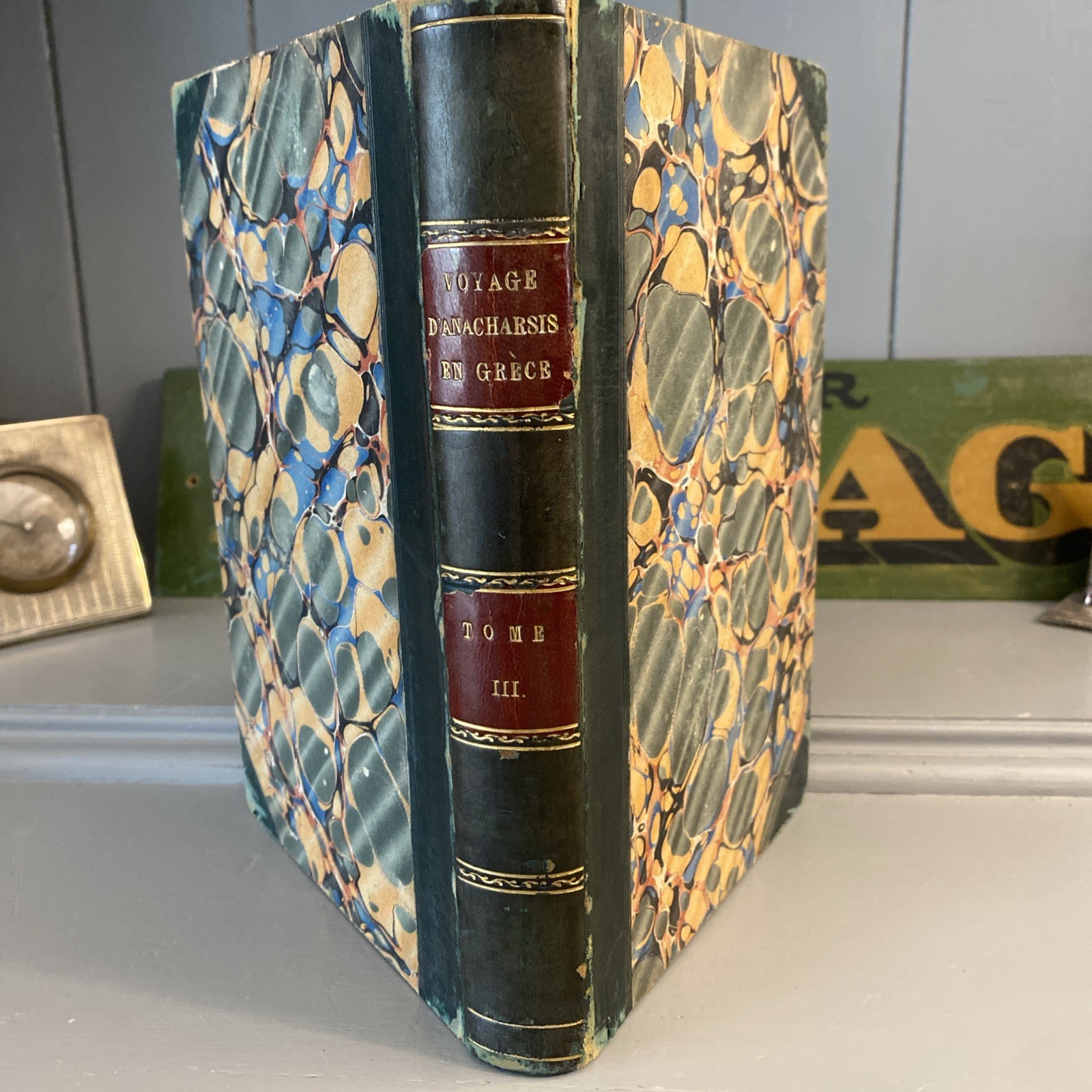 Antique French Book 1822 Leather Voyage D’Anacharsis En Greece Volume III