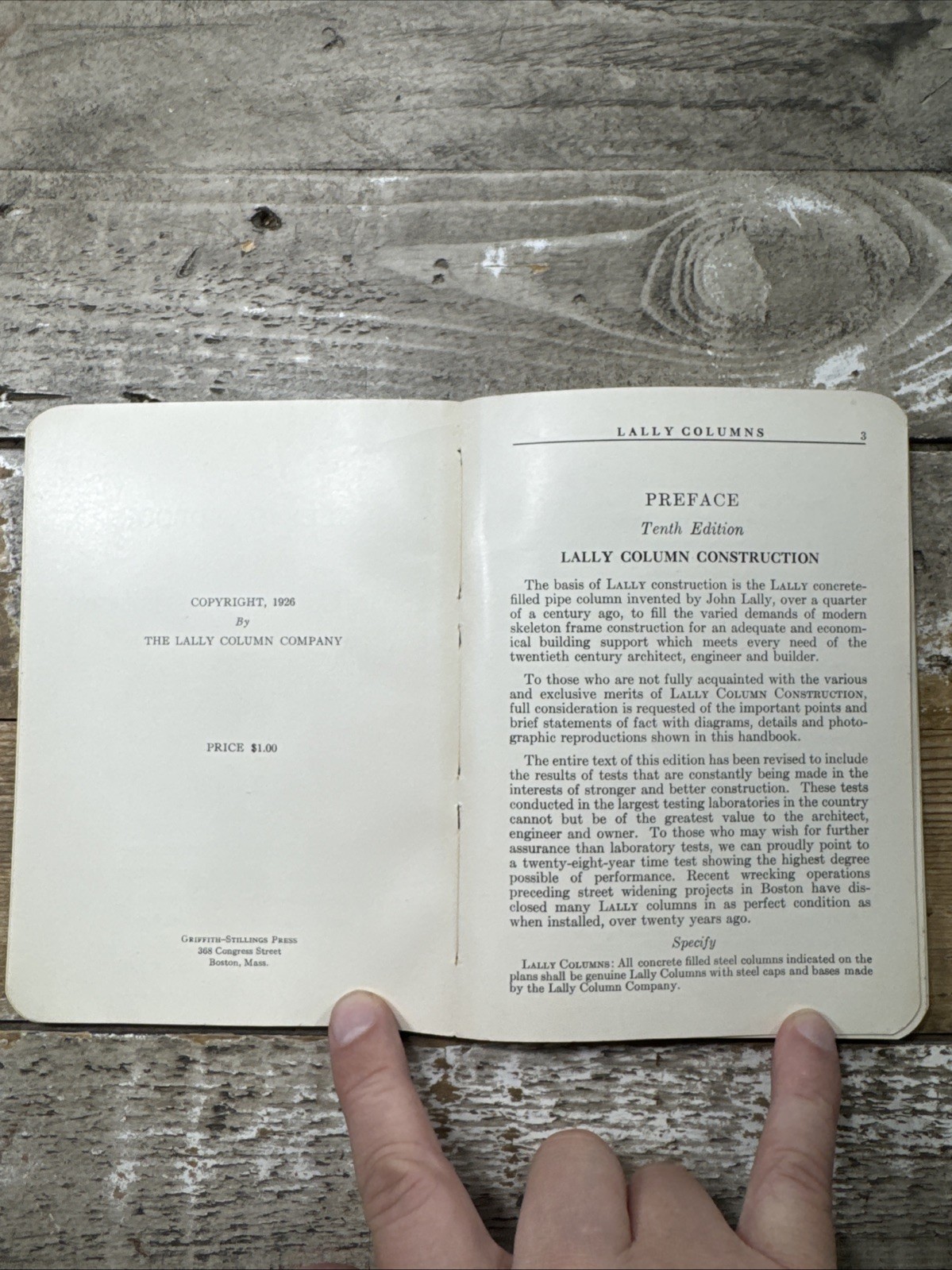 1926 Antique Construction Pamphlet “Lally Handbook of Lally Column Construction”