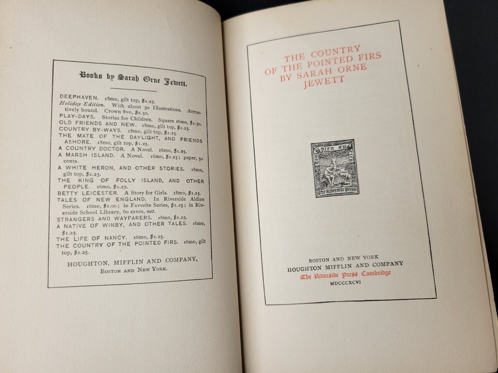 Sarah Orne Jewett ~ THE COUNTRY OF THE POINTED FIRS ~ 1896 First Edition