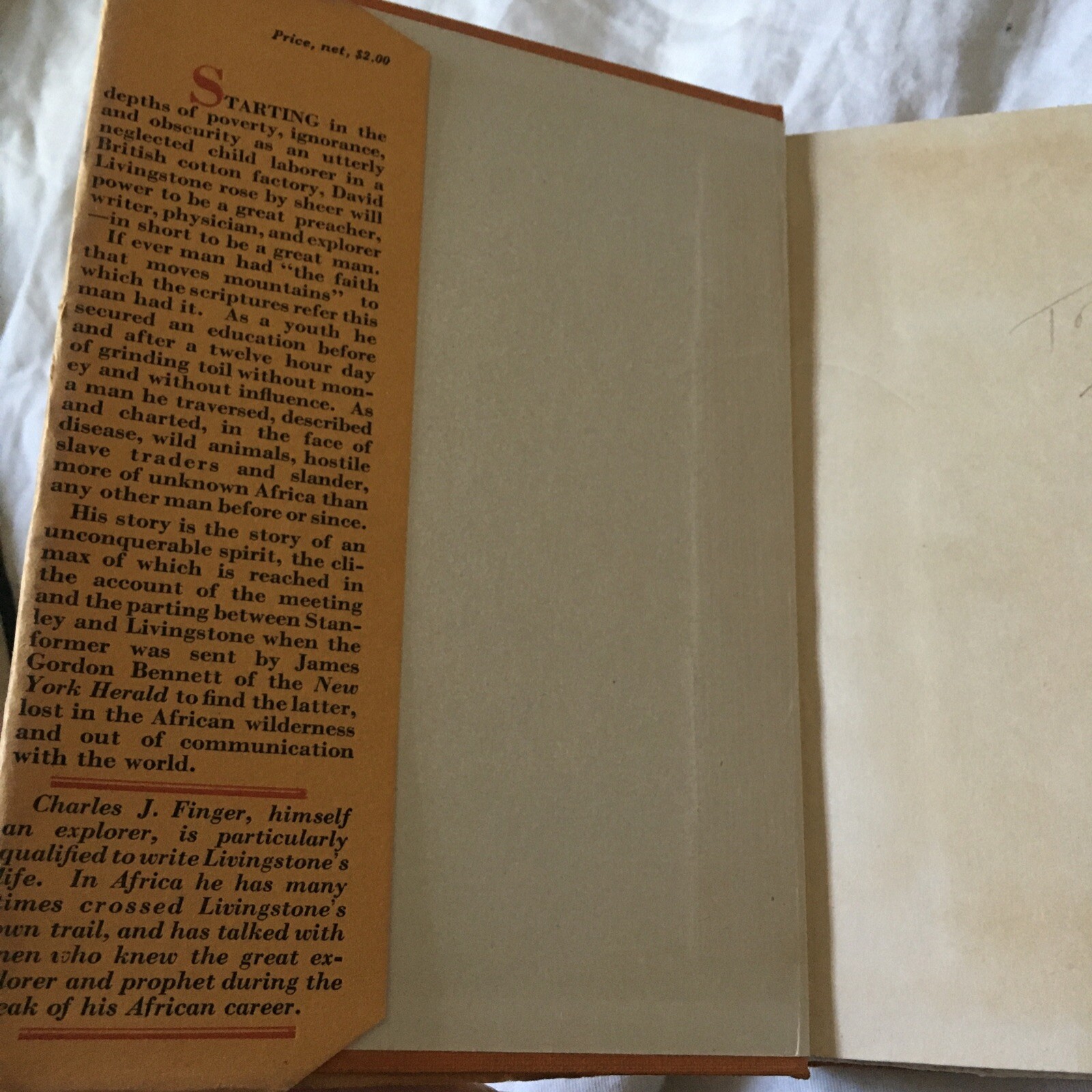 DAVID LIVINGSTONE Explorerer and Prophet by Charles j. Finger 1927 First edition