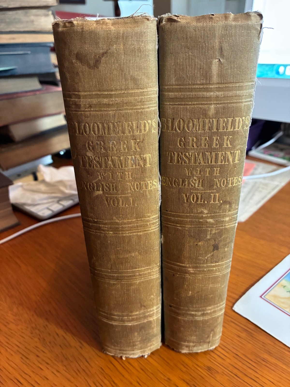1857 Rev S T Bloomfield New Testament in Greek with English Notes , 2 Vol large