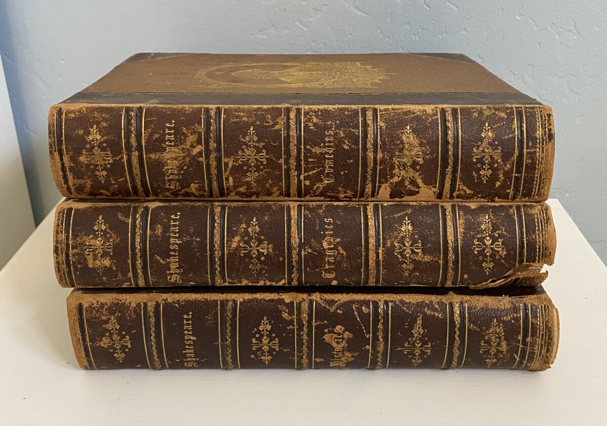 ANTIQUE COMPLETE WORKS OF SHAKSPERE – Barry Cornwall – Vol 1-3 – RARE