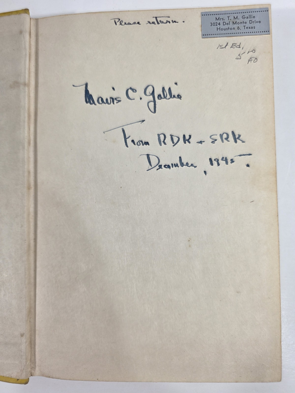 THE B.O.W.S. MARGALO GILLMORE 1945 FIRST EDITION HC Unit 319 WW2