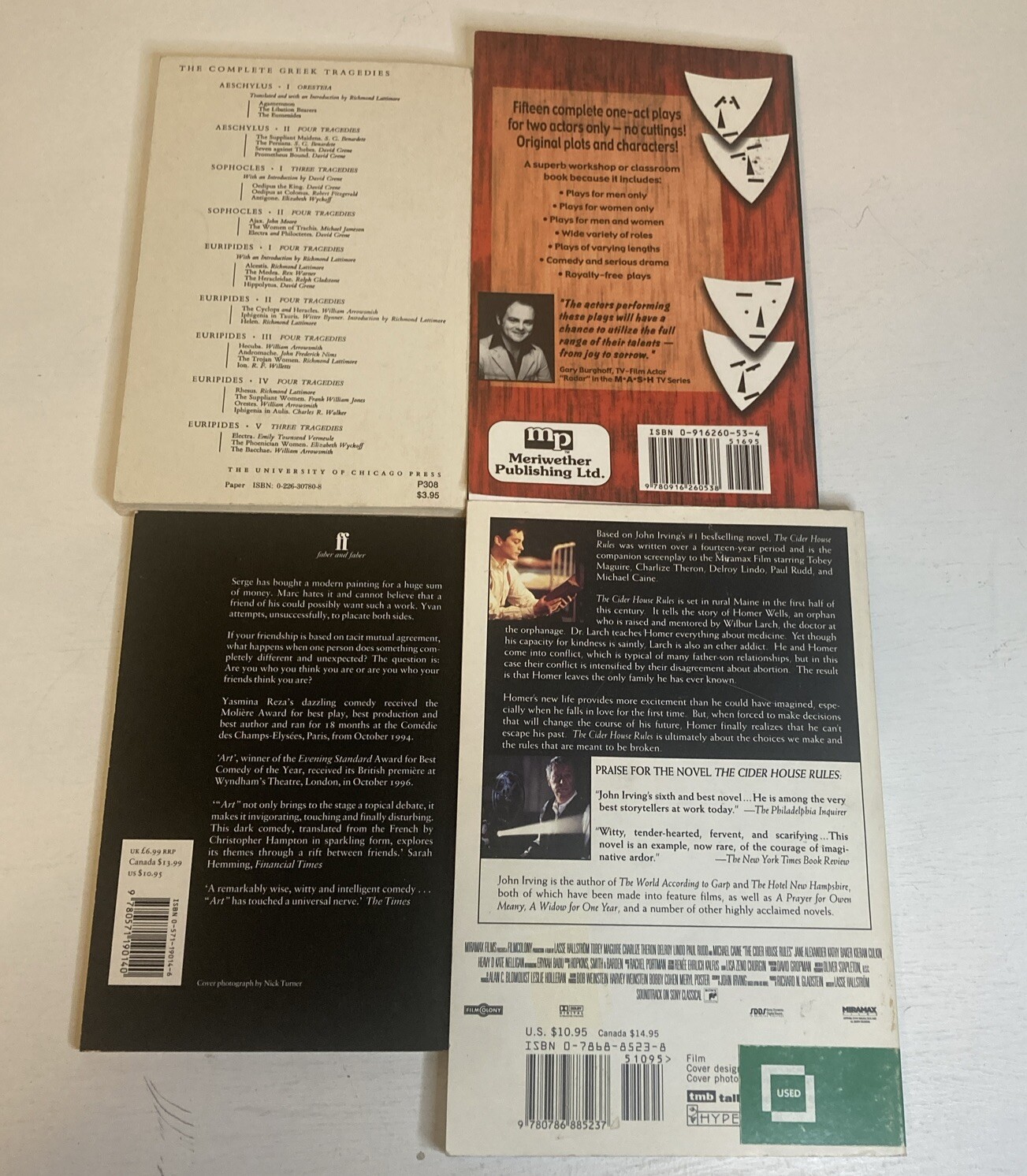 Lot Of 4 Paperback Plays: The Cider House Rules, Yasmina Reza ‘Art’, Two Charac