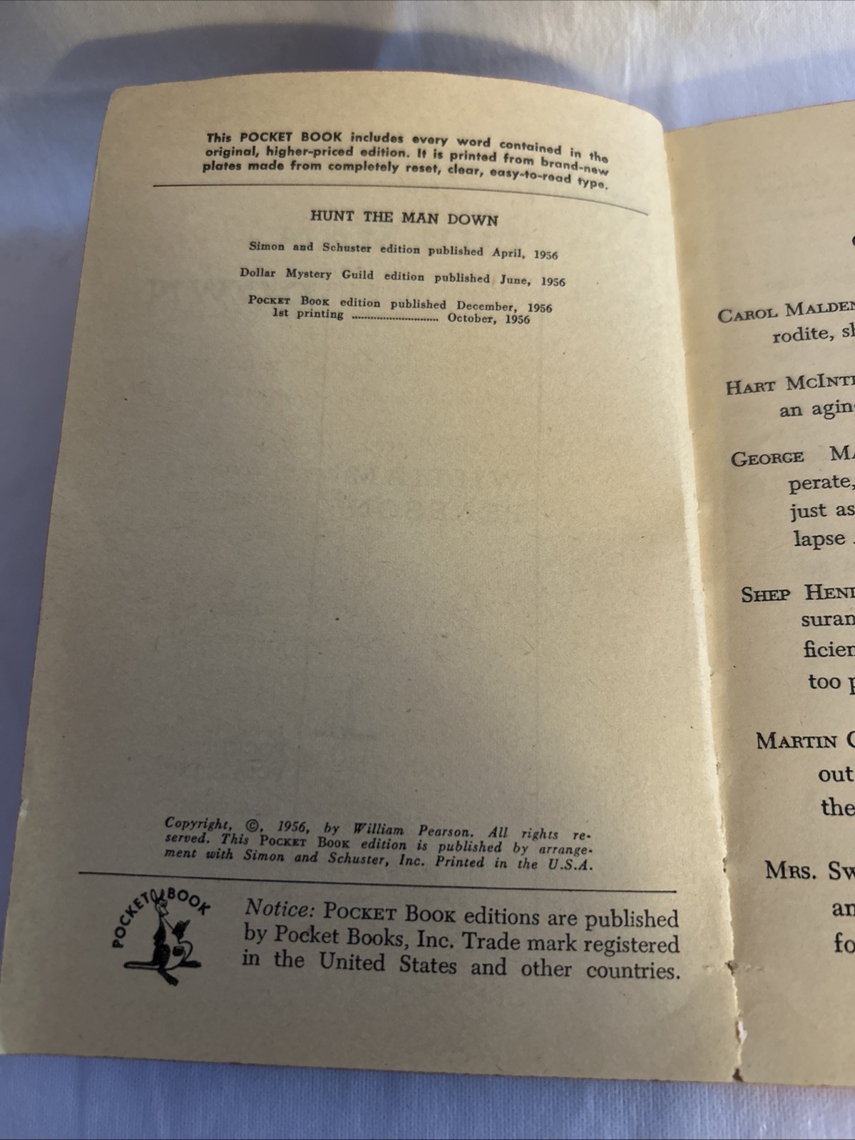 Hunt The Man Down Paperback Book William Pearson Pulp Crime Murder Mystery 1956