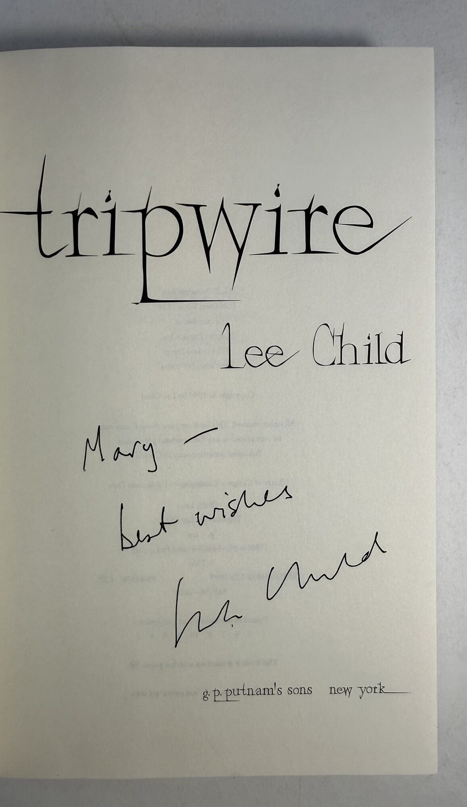 Lee Child / Tripwire Signed 1st Edition 1999