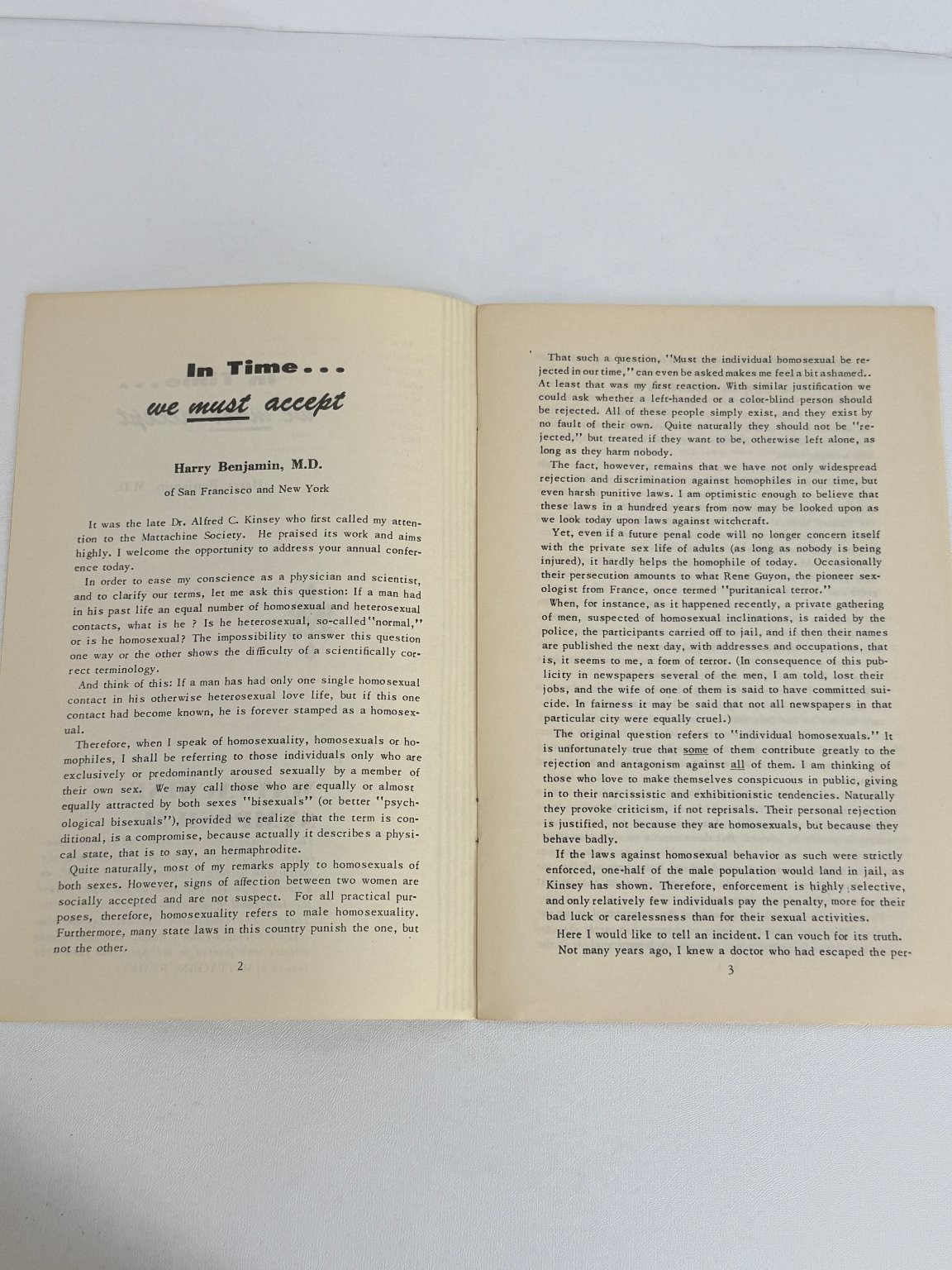 In Time… we must accept Harry Benjamin MD Mattachine Society 1958 LGBTQ