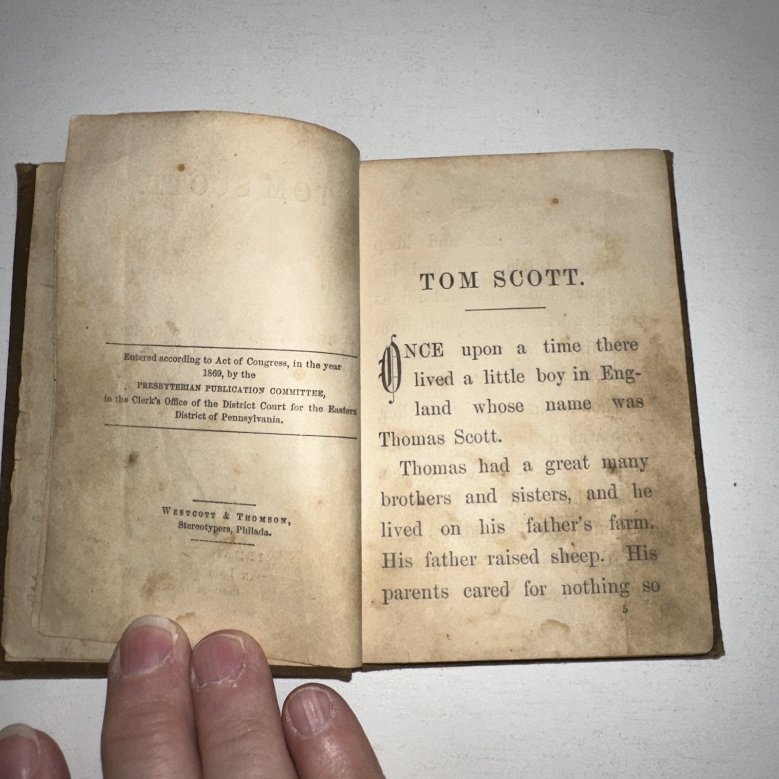 Antique 1869 Tom Scott Children’s Mini Book by Mrs Julia McNair WRIGHT