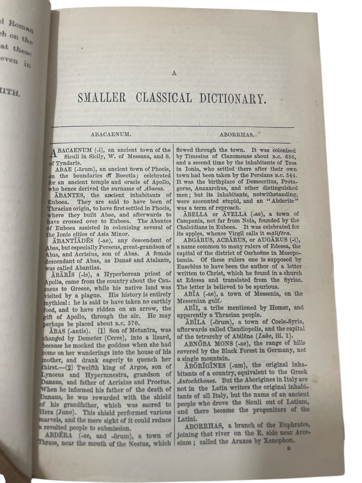 A Smaller Classical Dictionary William Smith 1854 Edition Biography Mythology