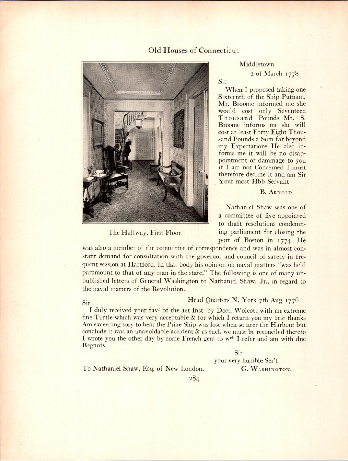 1923 Typogravure * Captain Nathaniel Shaw House Shaw Mansion New London CT