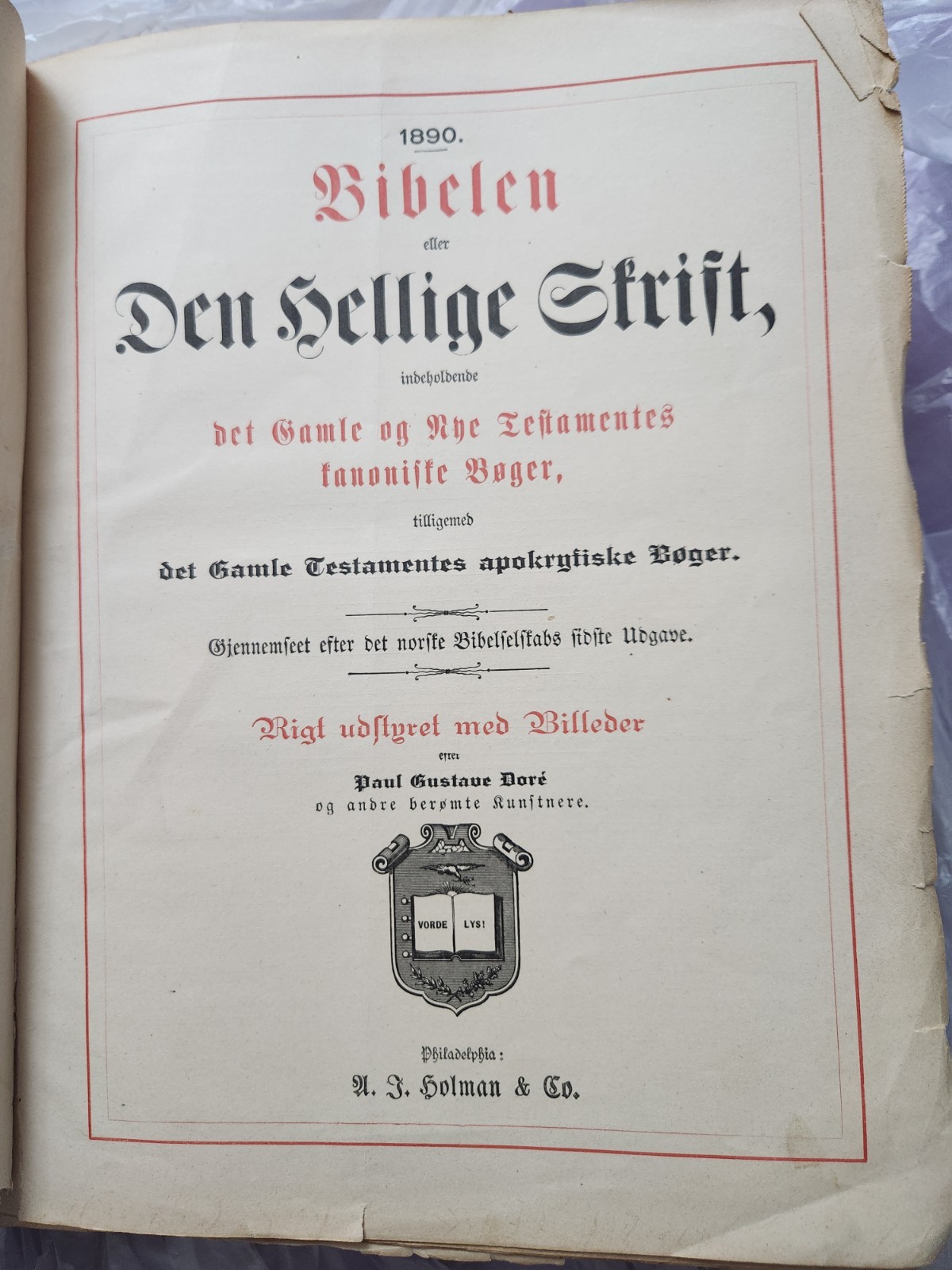 A. J. Holman & Co. 1890 Danish Leather Illustrated Bible Gustave Doré