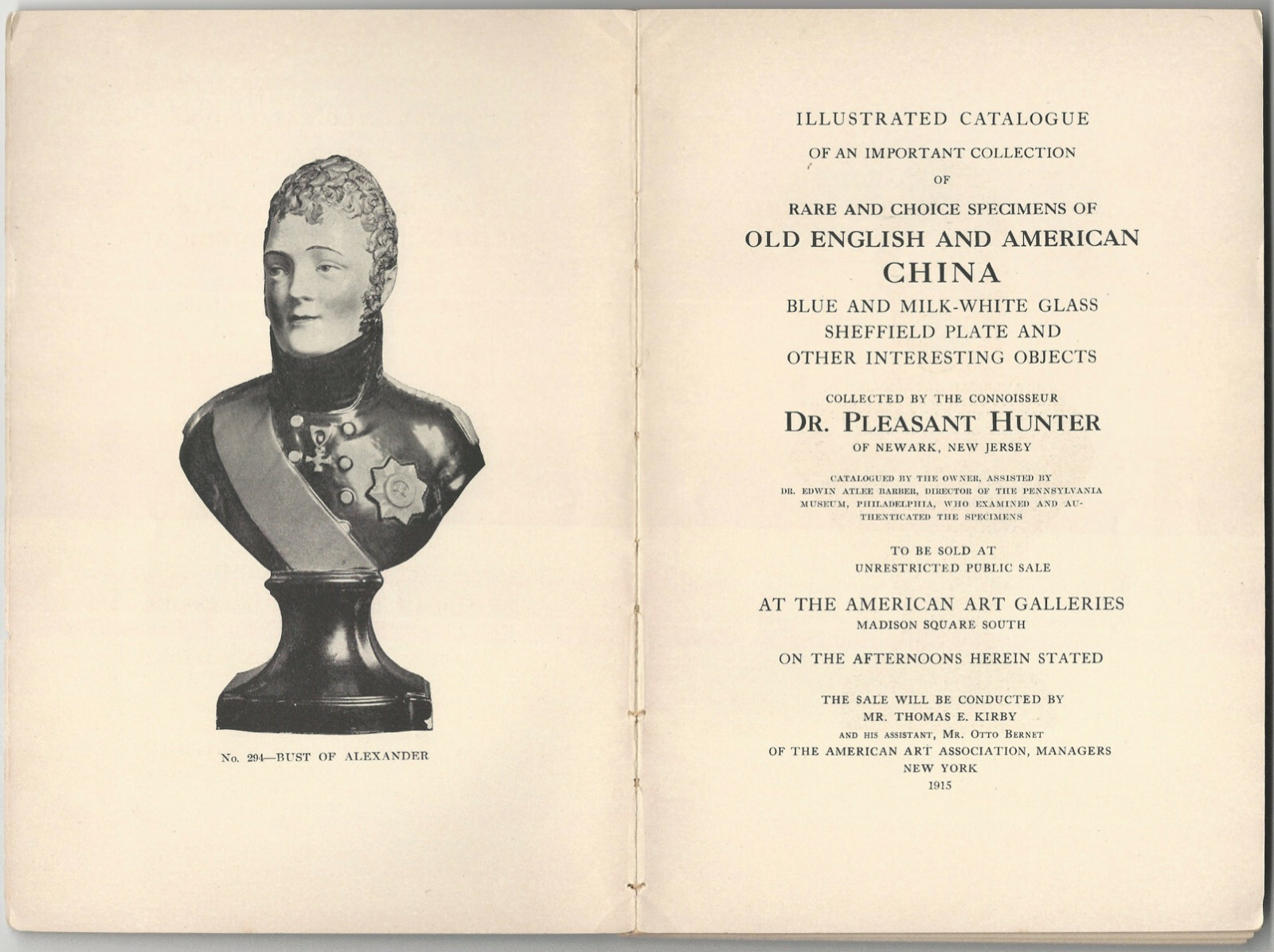Antique English Ceramics & Glass – Hunter Collection Scarce 1915 Auction Catalog
