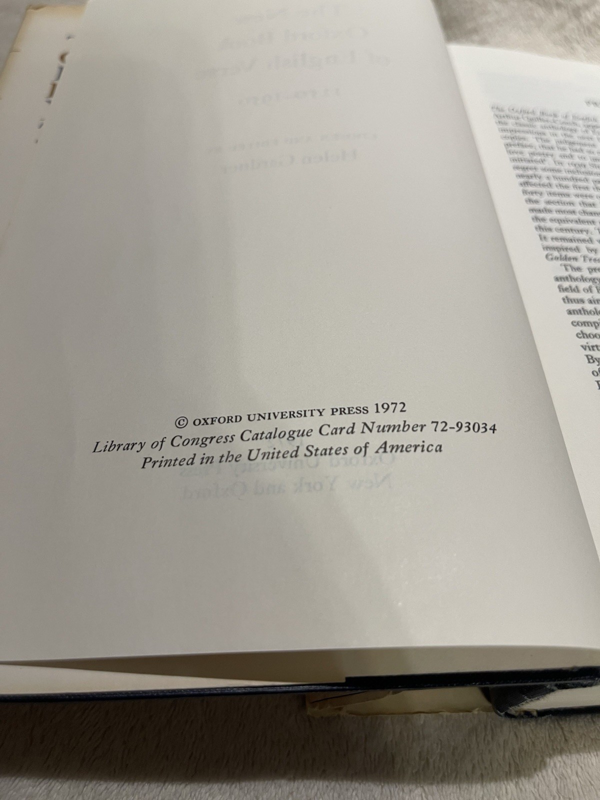 The New Oxford Book Of English Verse 1250 -1950 Helen Gardner Oxford Press 1972