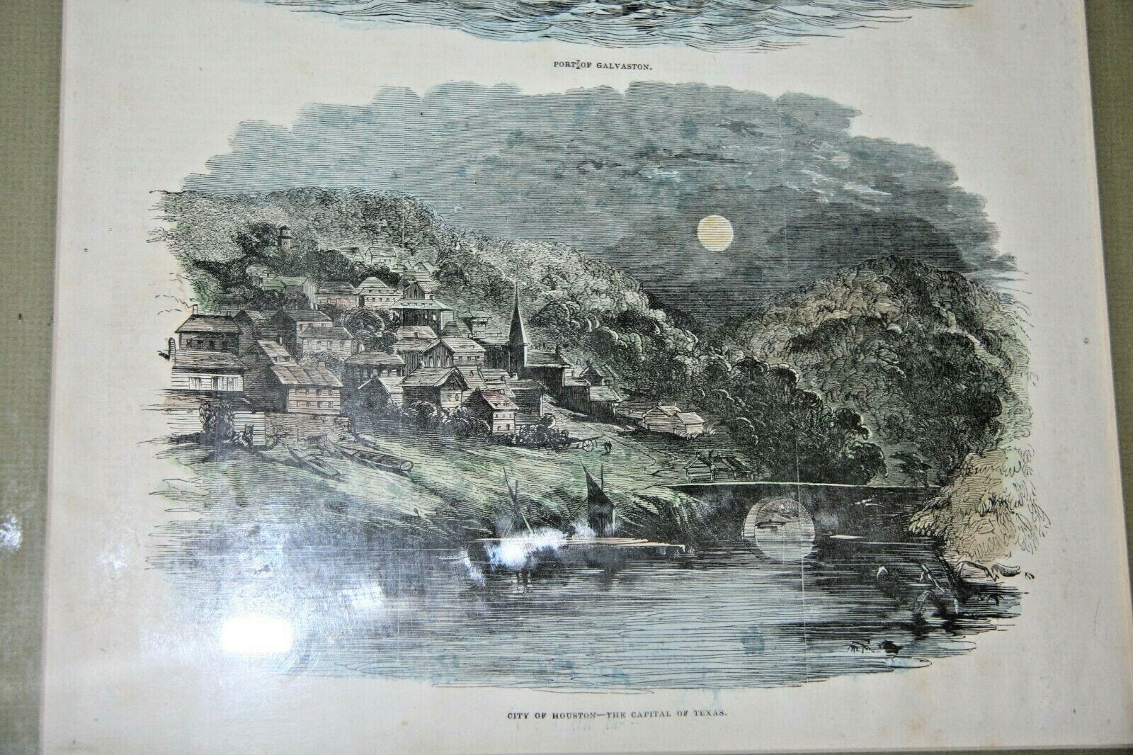 The Illustrated London News July 1845 Hand Colored Engraving Galveston Houston
