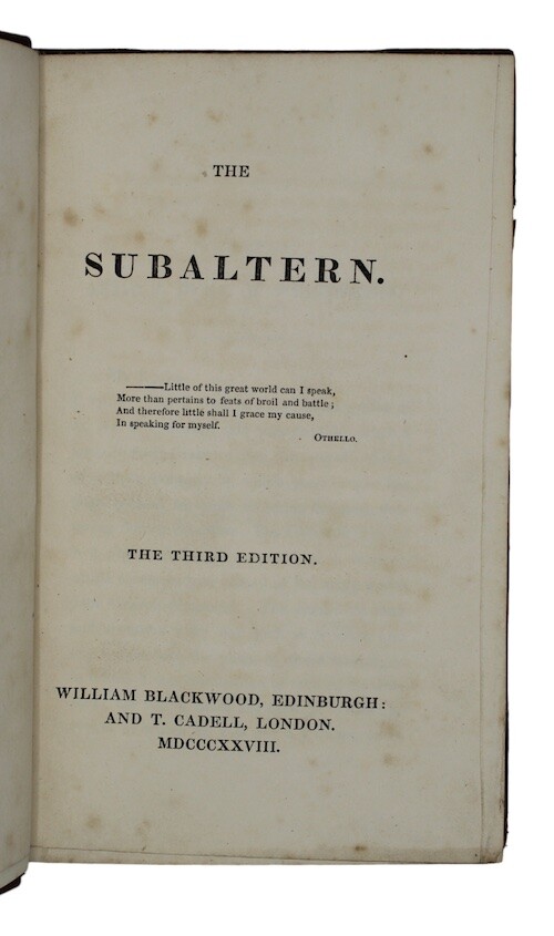 1828 PENINSULAR WAR NOVEL George Robert Gleig THE SUBALTERN Duke of Wellington