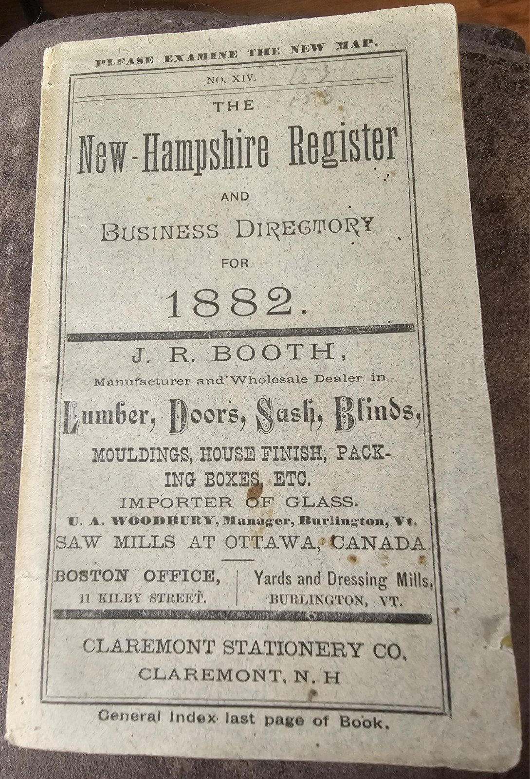 Amazing Old 1882 New Hampshire Business Directory Fold-Out Map- See Photos