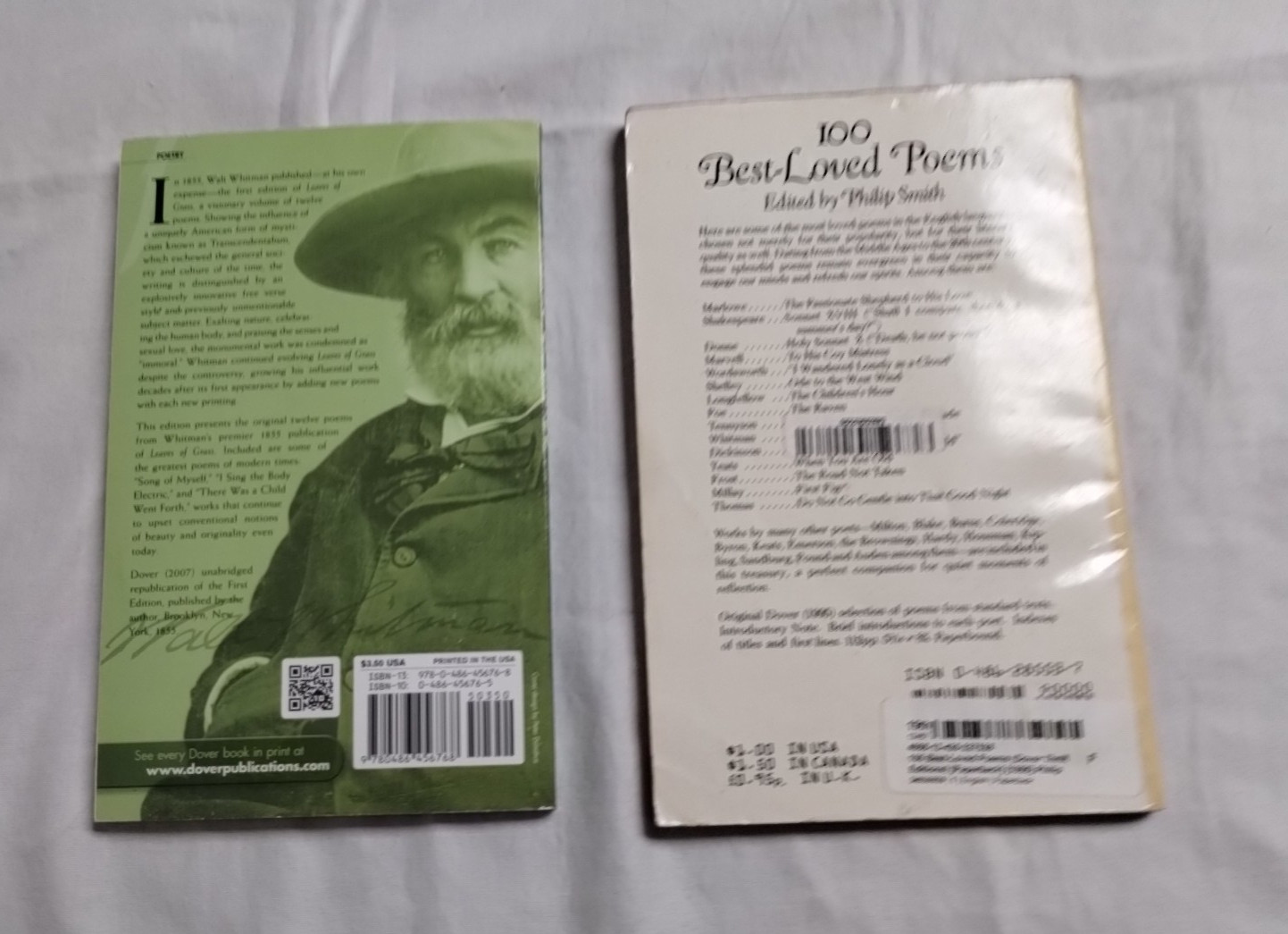 Walt Whitman : Leaves of Grass & 100 Best Loved Poems Lot of 2 Books VTG Dover
