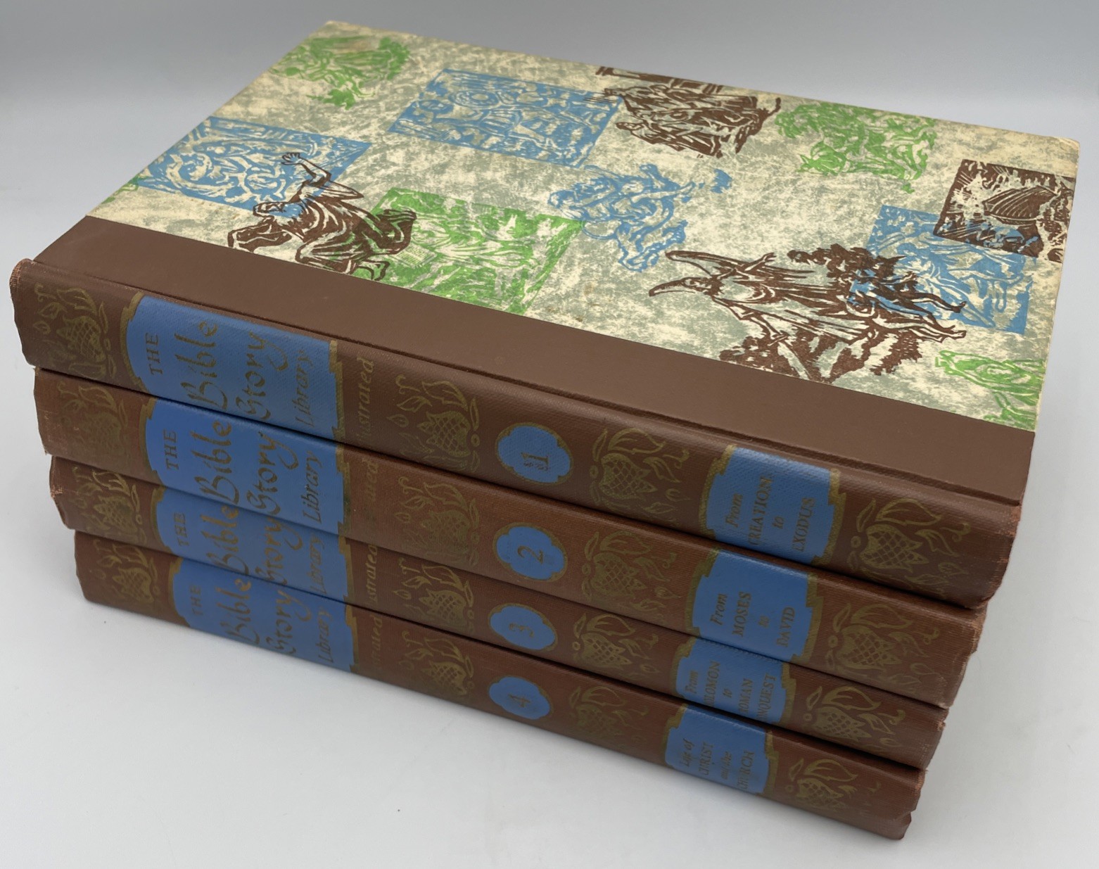 1957 Bible Story Library 4-vol set Illustrated Rafaello Busoni Vintage Color HC