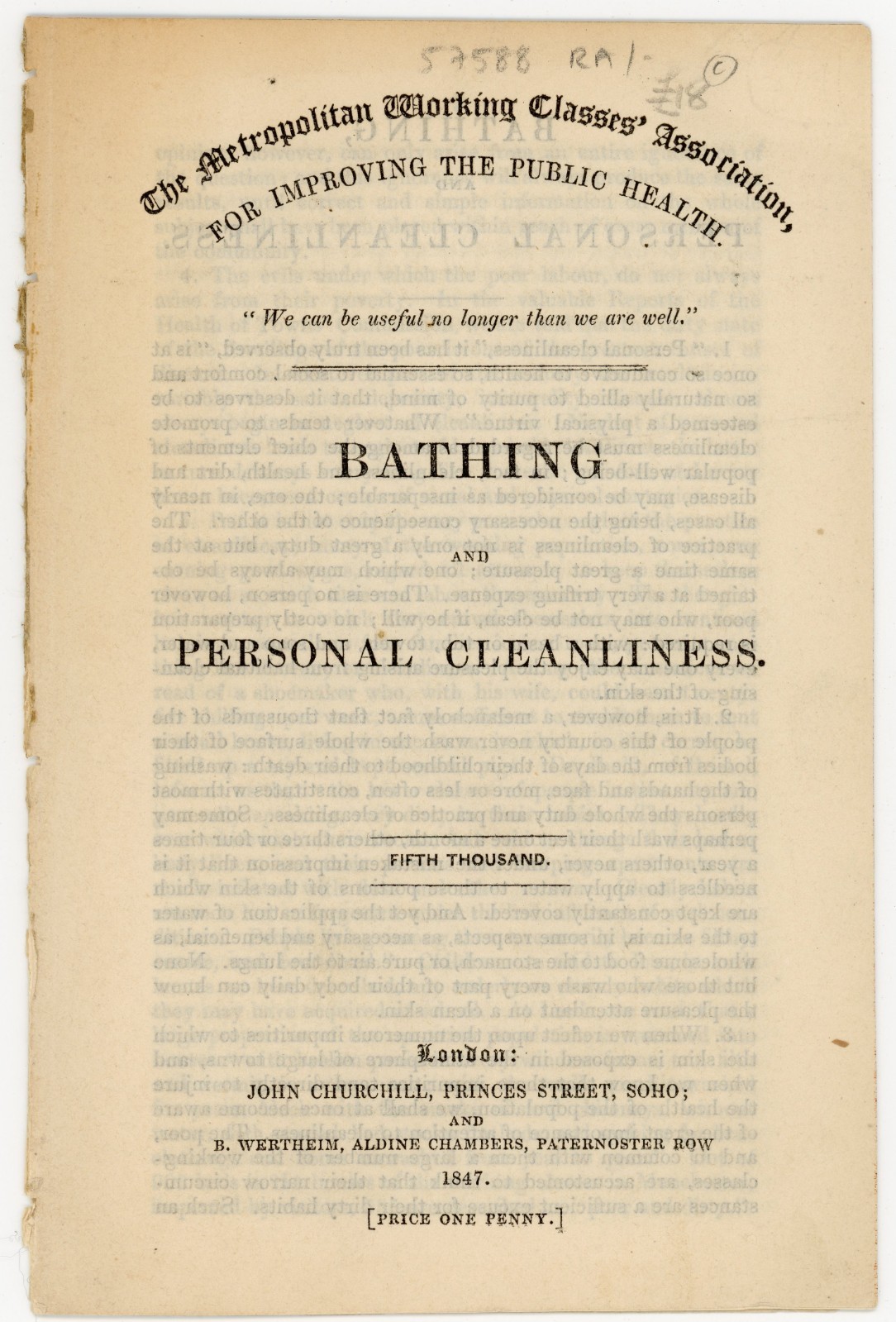 1847 Bathing & Personal Cleanliness Victorian Public Health Pamphlet