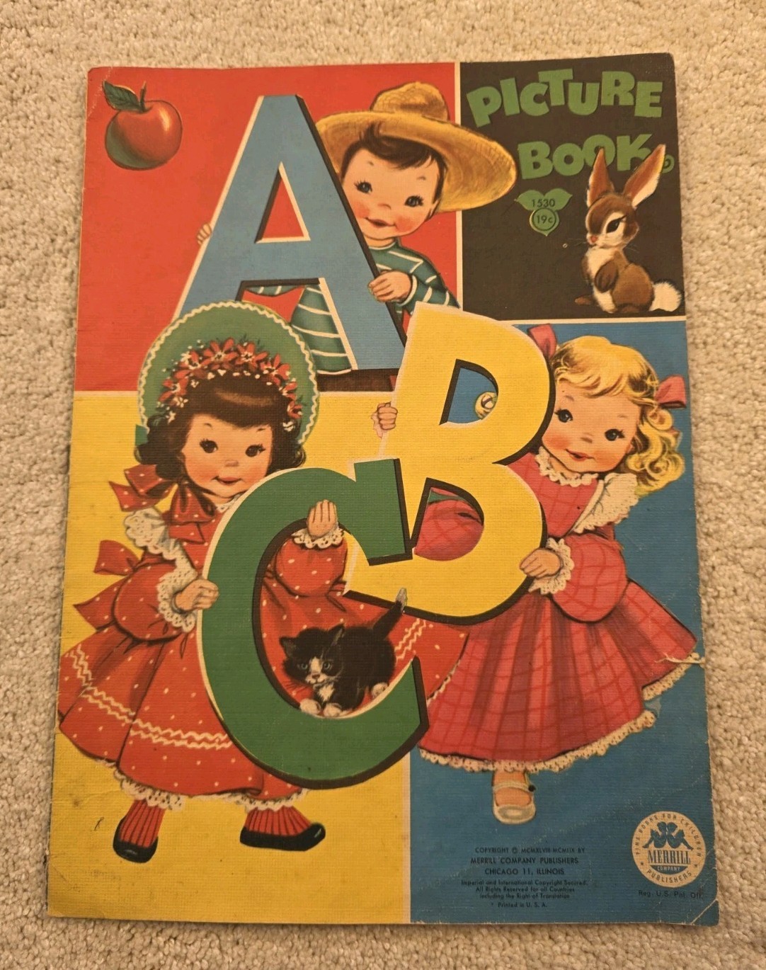 Vintage ABC Children’s Picture Book 1959 Merrill Co. Beautiful Illustrations