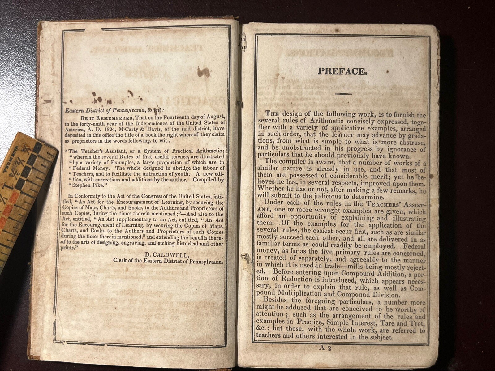 1829 Practical Arithmetic by Stephen Pike, 195 Years Old, Nice Copy. *z